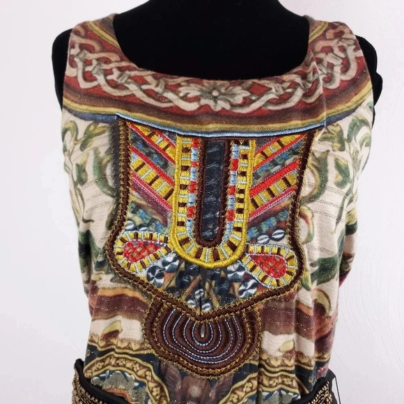 𝅺Desigual Scroll Medallion Egyptian Embroidered Sleeveless Blouson Dress S - Picture 3 of 13